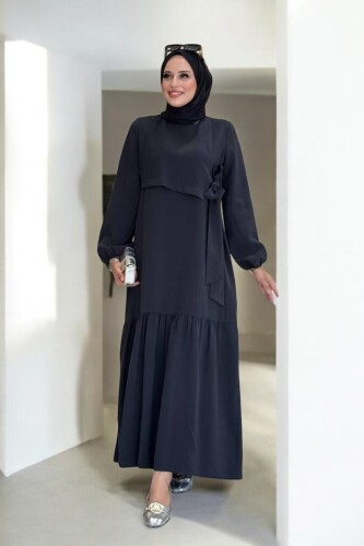 Bağlama Detaylı Elbise 3974 Siyah - Bym Fashion