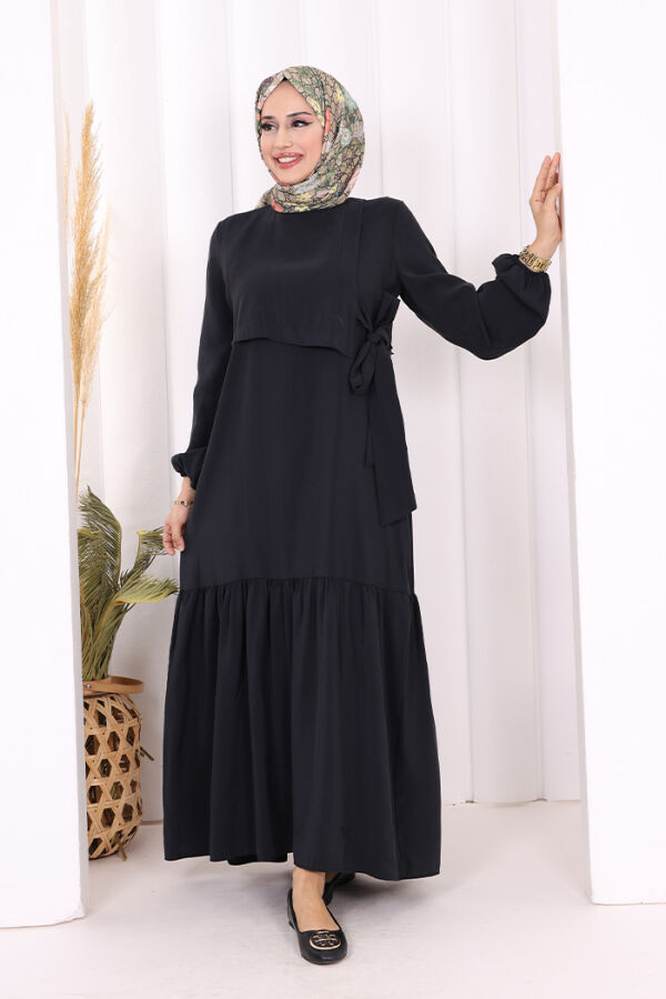 Bağlama Detaylı Elbise 3974 Siyah - 1