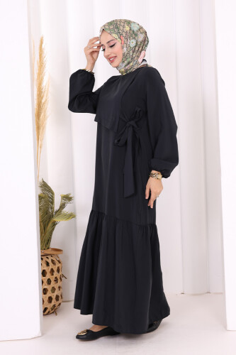 Bağlama Detaylı Elbise 3974 Siyah - 3