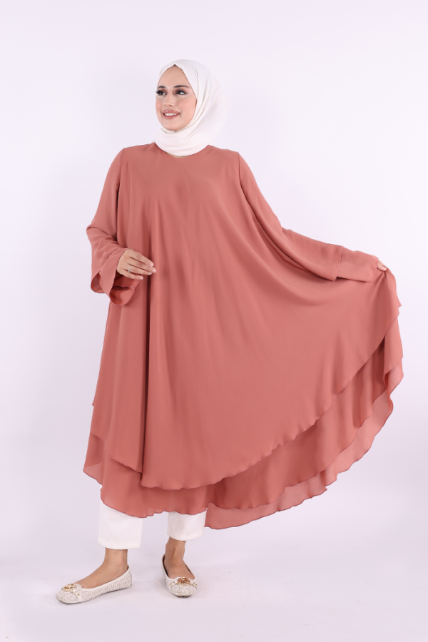 Kat Detaylı Tunik 3988 Gül Kurusu - 3