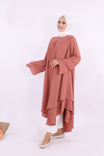 Kat Detaylı Tunik 3988 Gül Kurusu - 2