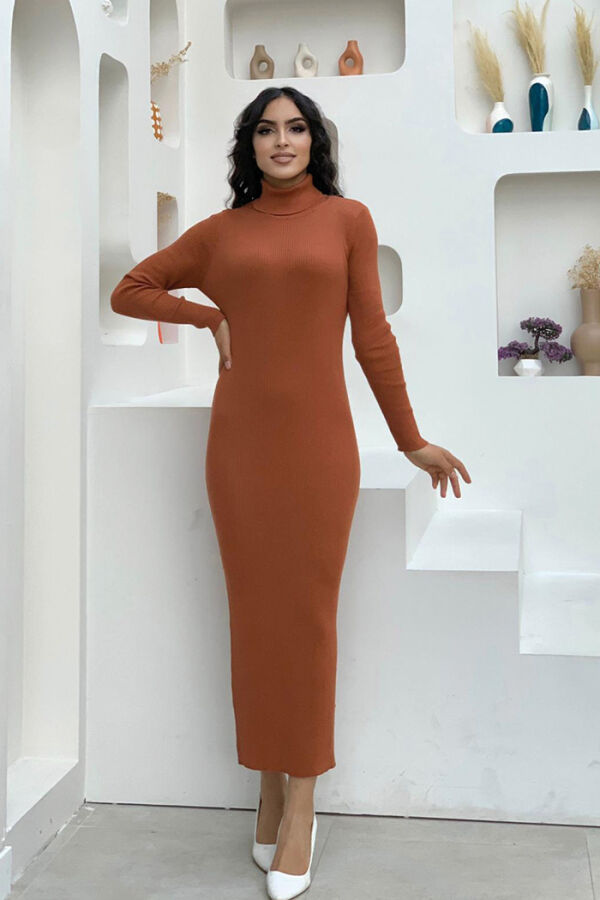 Turtleneck Corduroy Knit Dress 4100 Tile - 2