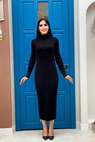 Turtleneck Corduroy Knit Dress 4100 Black 