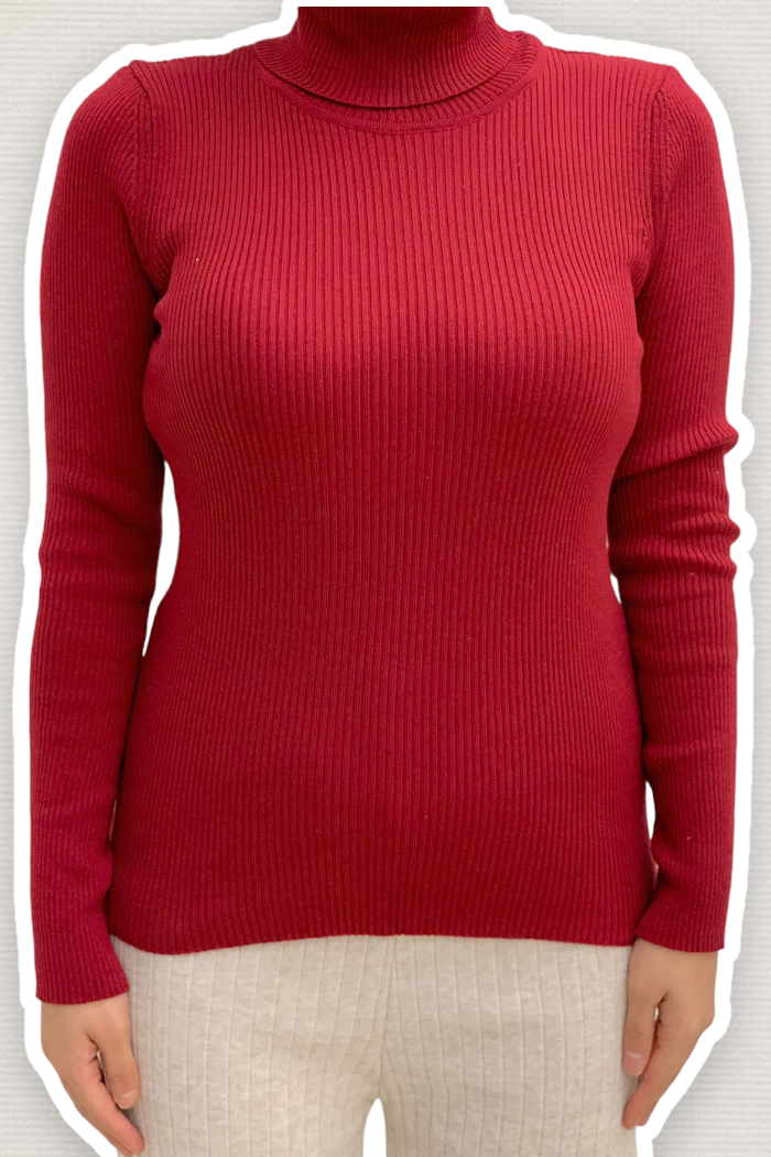Balıkçı Yaka Düz Model Triko Kazak 4138 Bordo - 3