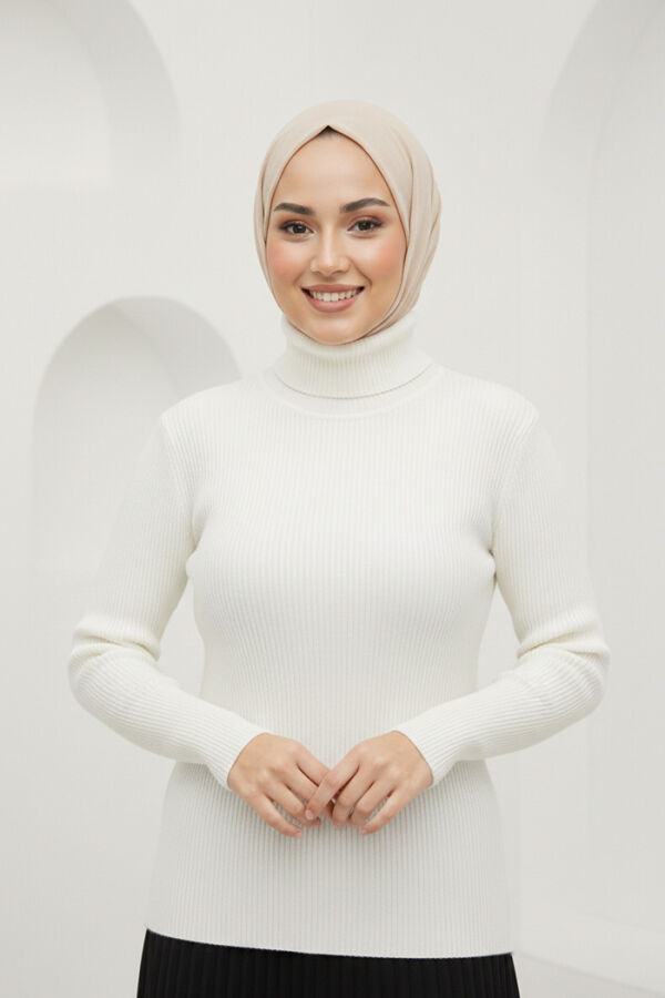 Balıkçı Yaka Düz Model Triko Kazak 4138 Ekru - 1