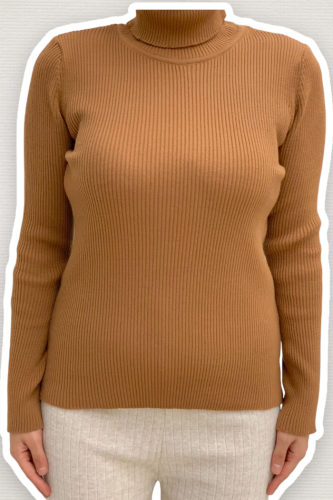 Balıkçı Yaka Düz Model Triko Kazak 4138 Taba 
