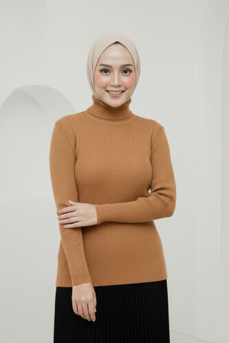 Balıkçı Yaka Düz Model Triko Kazak 4138 Taba 