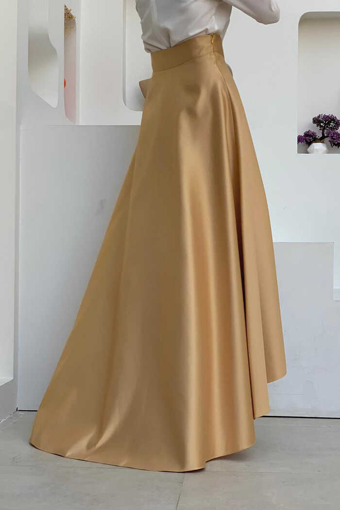 Waist Zipper Tail Satin Skirt 4157 Gold BymFashion