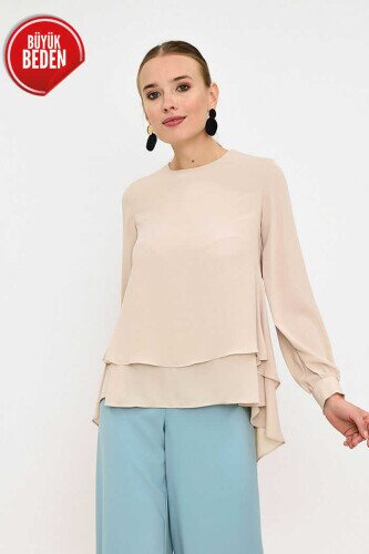 5148-1 Große, mehrlagige Chiffonbluse Stone - 1