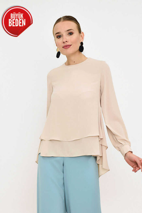 5148-1 Große, mehrlagige Chiffonbluse Stone - 1