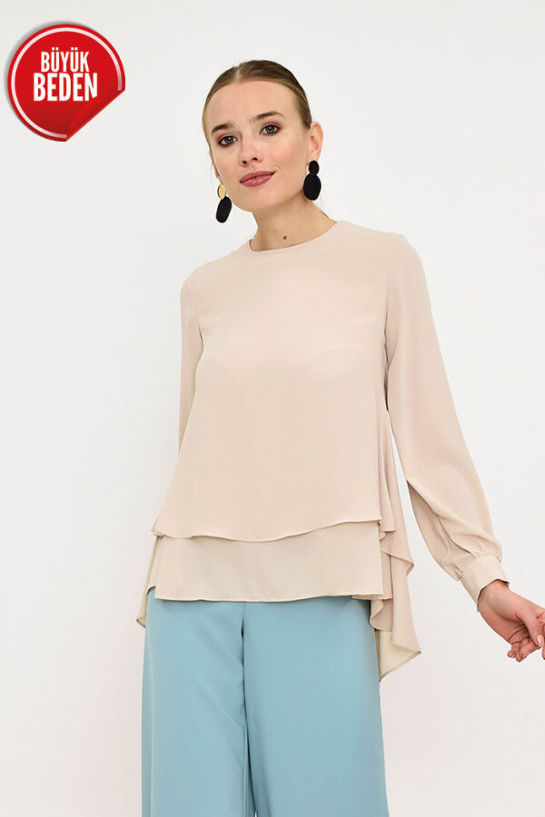 5148-1 Large Size Layered Chiffon Blouse Stone - 4