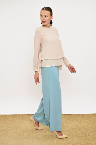 5148-1 Large Size Layered Chiffon Blouse Stone - 5