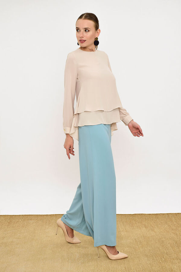 5148-1 Large Size Layered Chiffon Blouse Stone - 5
