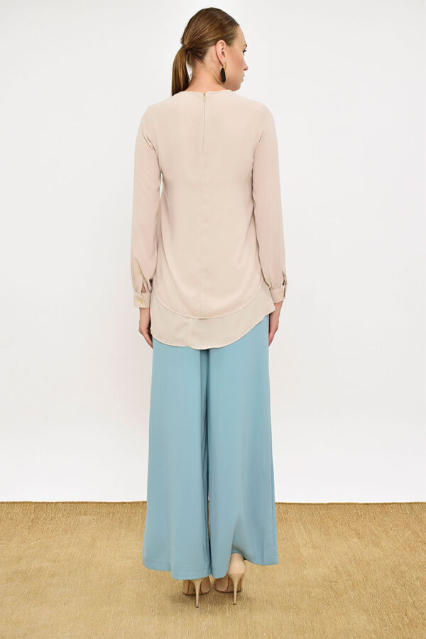 5148-1 Large Size Layered Chiffon Blouse Stone - 6