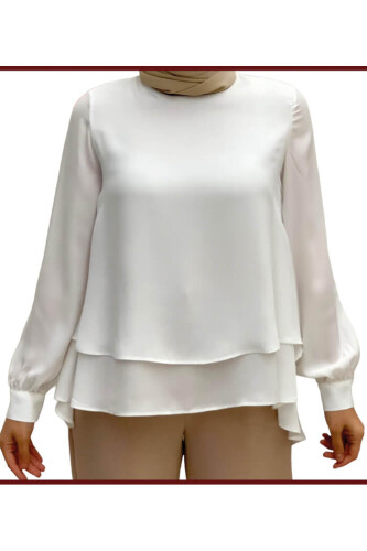 5148-1 Plus Size Layered Chiffon Blouse Ecru - 5