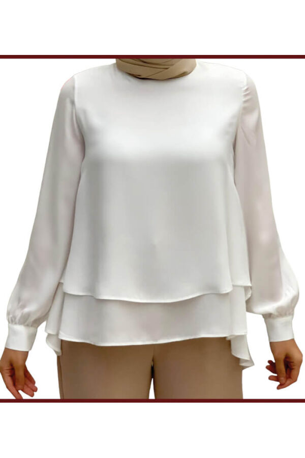 5148-1 Plus Size Layered Chiffon Blouse Ecru - 5