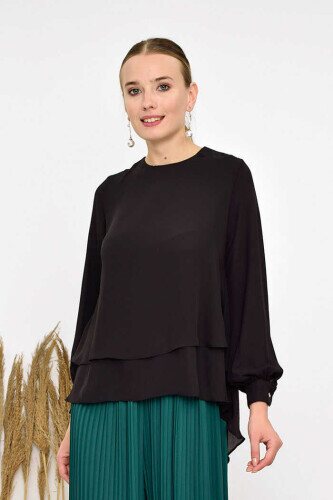 5148 Boden-Chiffon-Bluse Schwarz 