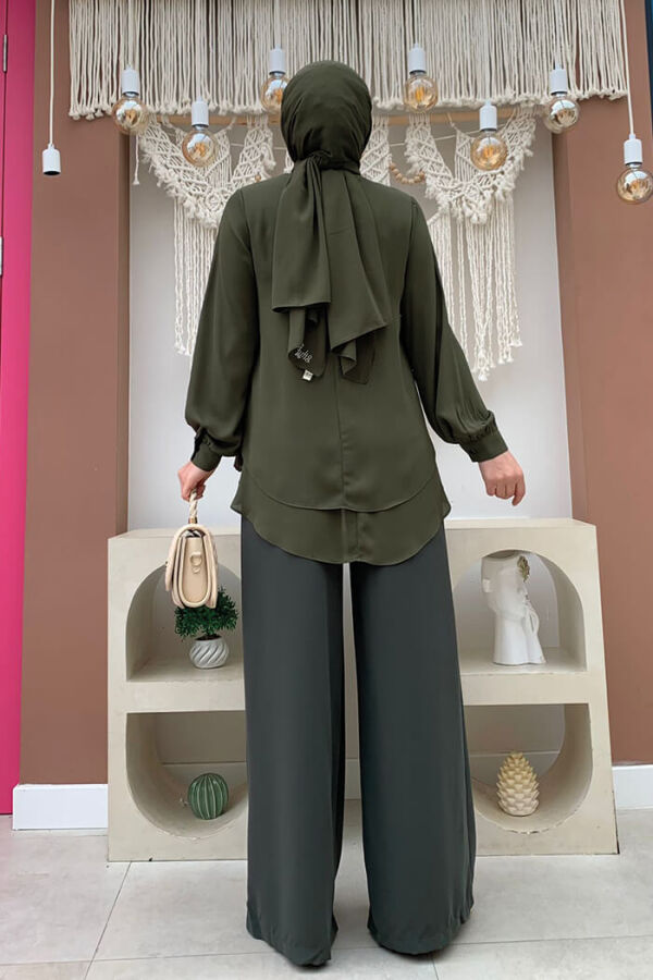 5148 Chiffon-Bodenbluse Khaki - 6
