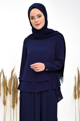 5148 بلوزة شيفون باللون الأزرق الداكن - 5