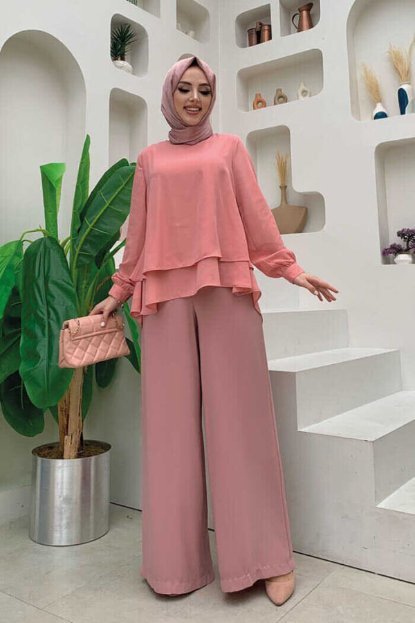 Kat Kat Kol Manşetli Şifon Bluz 5148 Pudra - 1