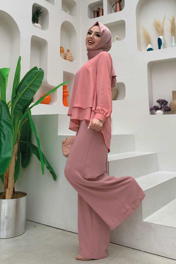Kat Kat Kol Manşetli Şifon Bluz 5148 Pudra - 2