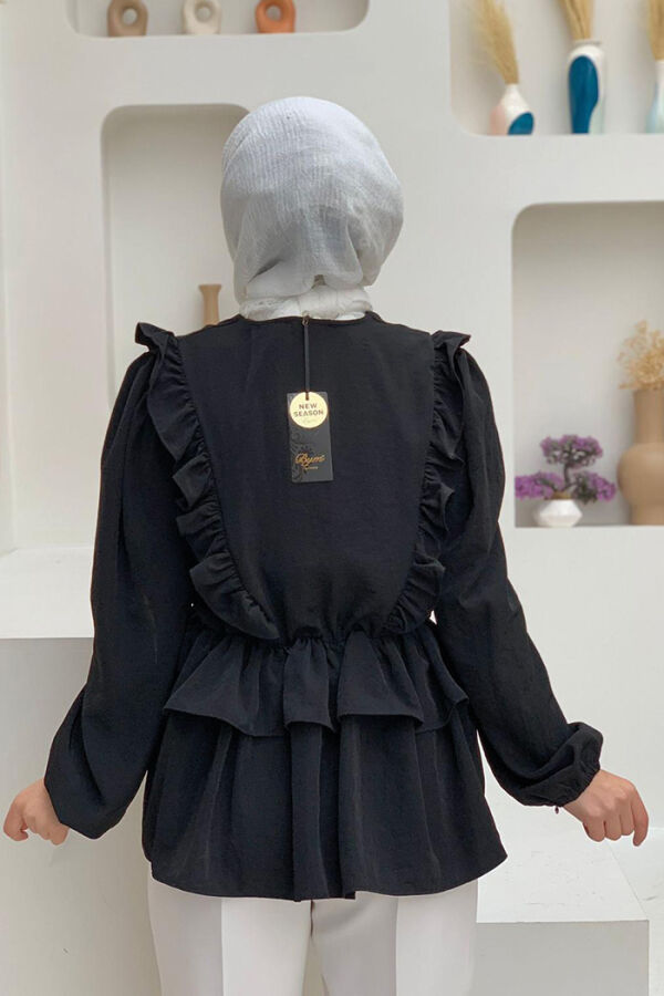 Gestufte Bluse mit Rüschendetail und elastischem Bund 5207 Schwarz - 4