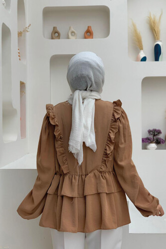 Ярусная Блузка С Упругой Талией Frill Detail 5207 Тан - 4