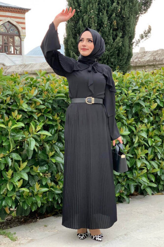 Ruffle Shoulder Collar Tie Collar Многослойная блузка с рукавами 5263 Black - 4
