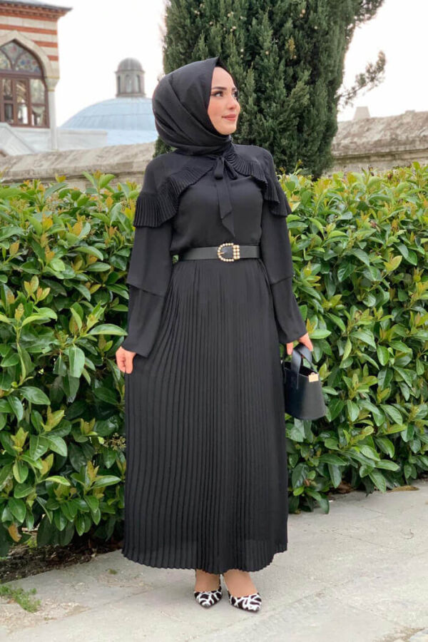 Ruffle Shoulder Collar Tie Collar Многослойная блузка с рукавами 5263 Black - 8