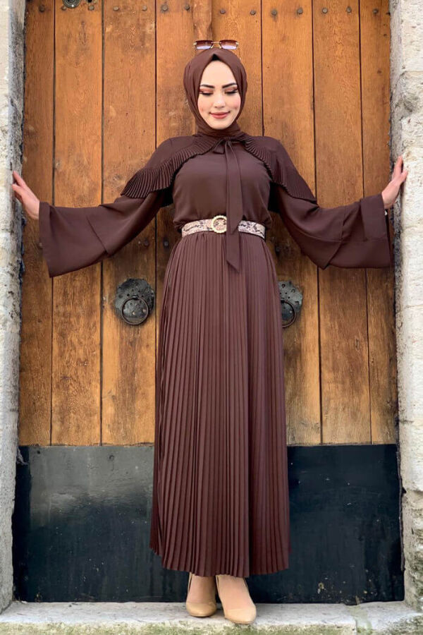 Schulterrüschen-Look, Kragen, gebunden, Kragen, Ärmeldetail, Bluse 5263, Braun - 4