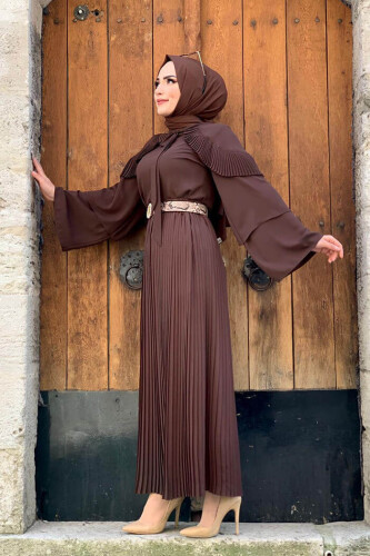 Schulterrüschen-Look, Kragen, gebunden, Kragen, Ärmeldetail, Bluse 5263, Braun - 8