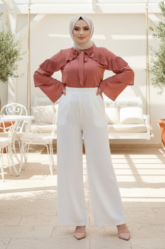 Schulterrüschen-Look, Kragen, gebunden, Kragen, Ärmeldetail, Bluse 5263, getrocknete Rose - 2