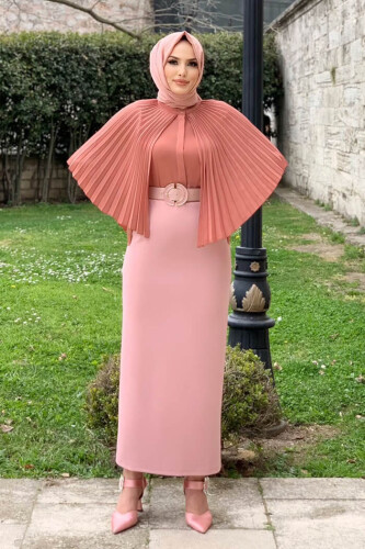 Plissee-Bluse im Cape-Look mit Knopfleiste vorne 5264 Dried Rose - 4