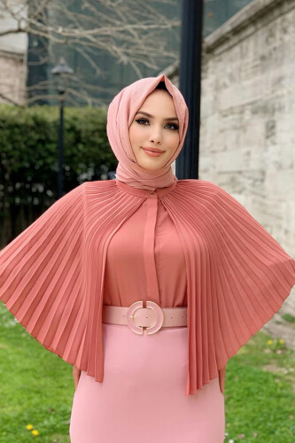 Plissee-Bluse im Cape-Look mit Knopfleiste vorne 5264 Dried Rose - 6