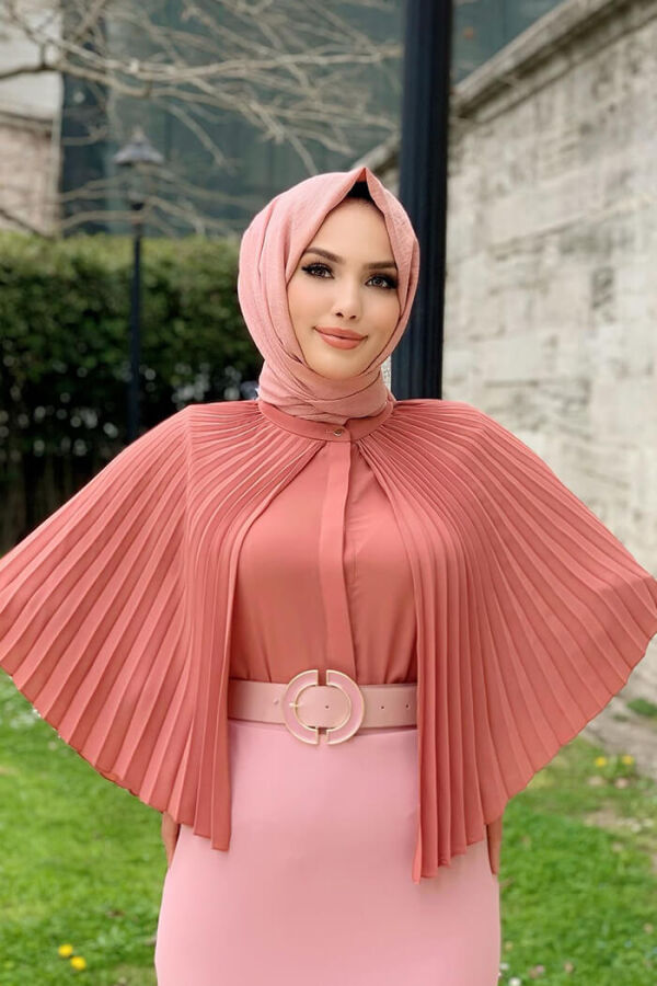 Plissee-Bluse im Cape-Look mit Knopfleiste vorne 5264 Dried Rose - 6