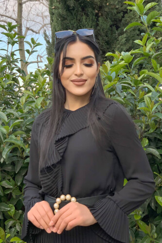 Fırfır Pilise Detaylı Kısa Bluz 5293 Siyah - 2