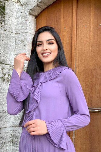 Frill Pleated Detailed Short Shirt 5293 Lilac 