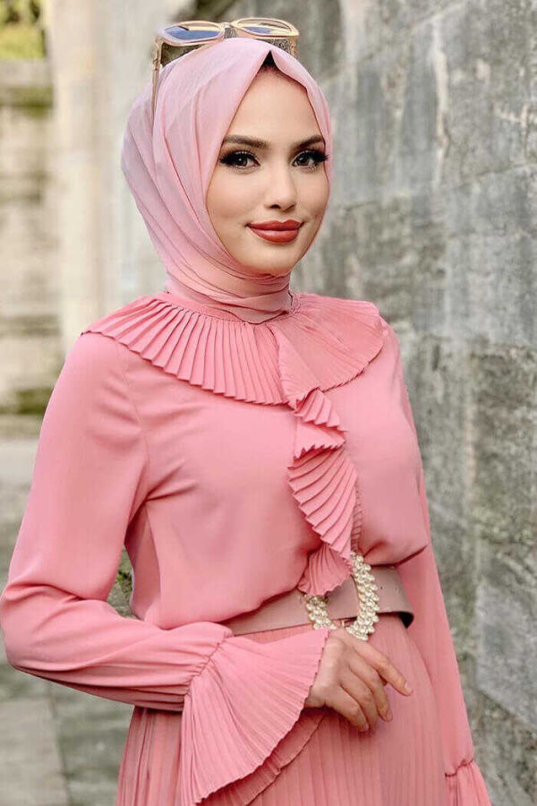 Frill Pleat Detailed Short Shirt 5293 Powder - 1