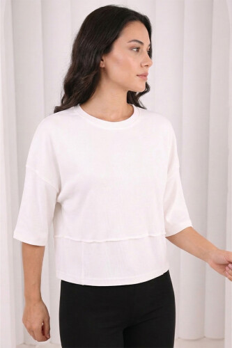 5500 bel oturtmalı  T-Shirt Ekru