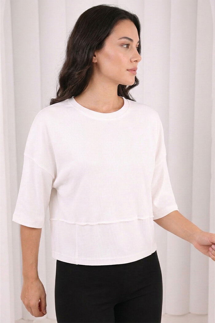 5500 bel oturtmalı  T-Shirt Ekru - 1