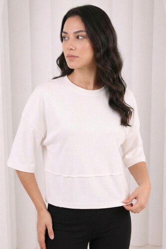 5500 bel oturtmalı  T-Shirt Ekru - 2