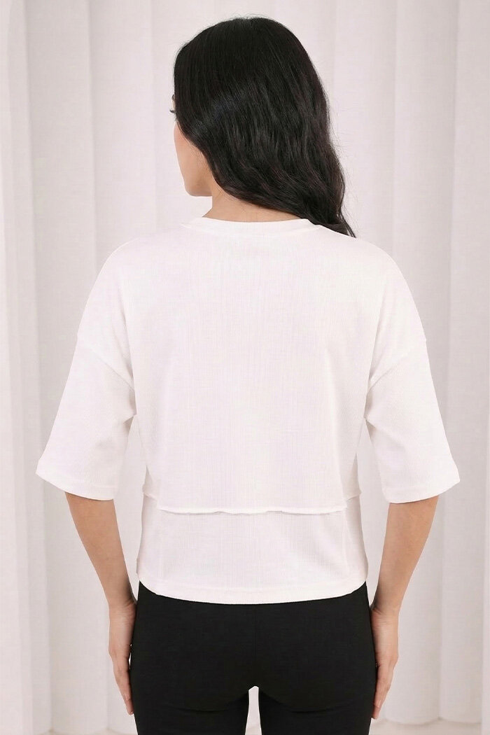 5500 bel oturtmalı  T-Shirt Ekru - 3