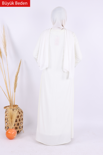 6011-1 Çizgili Fermuarlı Ferace Ekru - 4