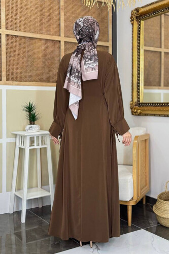 Bağlama Detaylı Elbise 6015 Kahverengi - 2