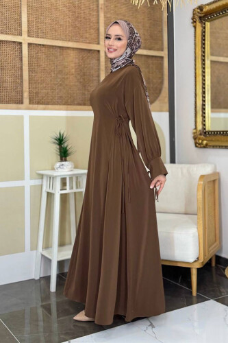 Bağlama Detaylı Elbise 6015 Kahverengi - 3