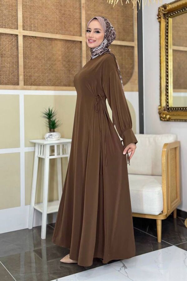 Bağlama Detaylı Elbise 6015 Kahverengi - 3