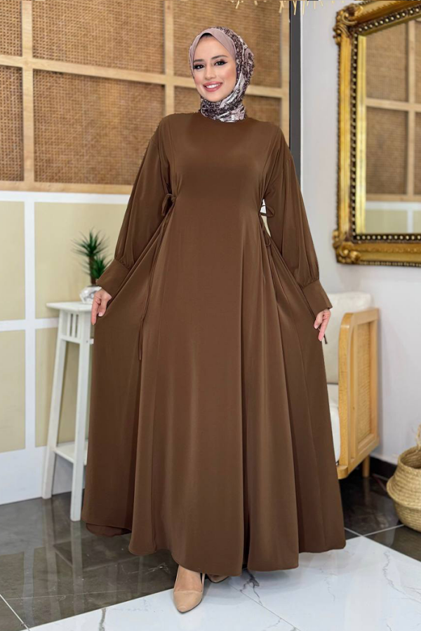 Bağlama Detaylı Elbise 6015 Kahverengi - 8