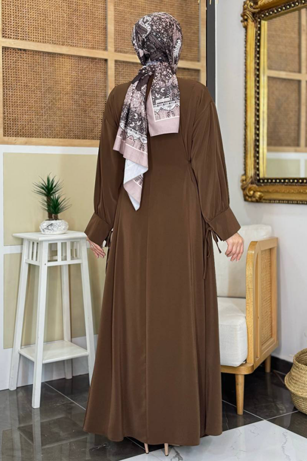 Bağlama Detaylı Elbise 6015 Kahverengi - 6