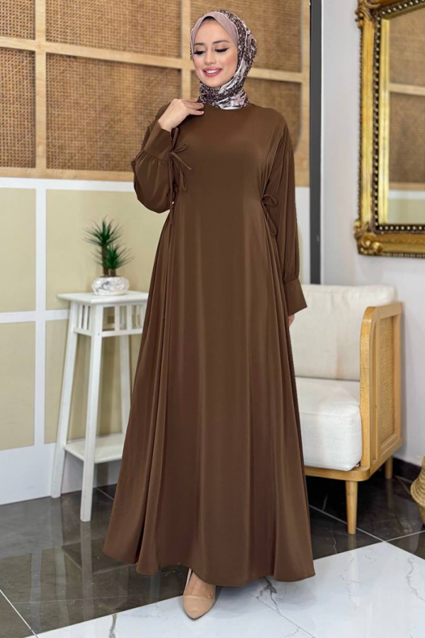 Bağlama Detaylı Elbise 6015 Kahverengi - 5