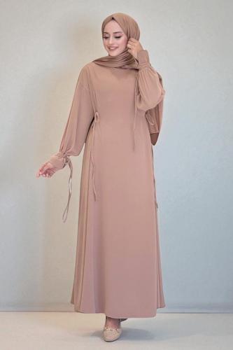 Bağlama Detaylı Elbise 6015 Vizon - 3